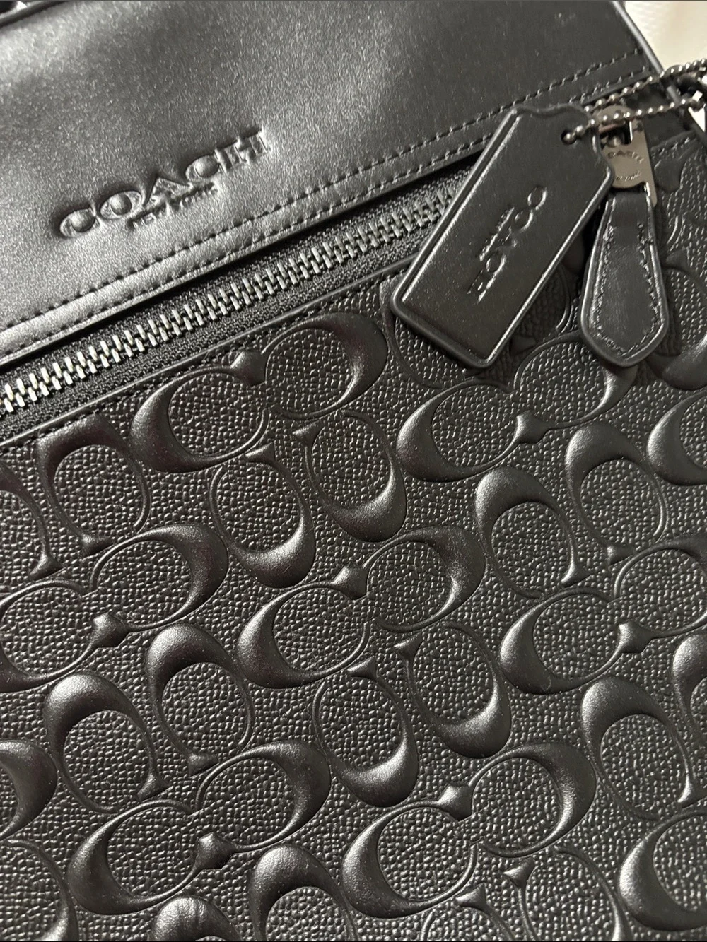 Coach Black Embossed Signature Leather Messenger Bag